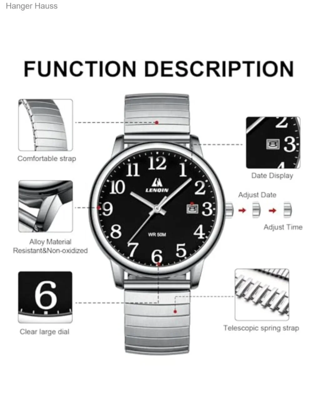 Mens Easy Read Analog Quartz Watch Stainless Steel Band Waterproof